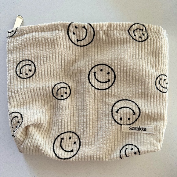 Smiley Face Corduroy Cosmetic Bag - Picture 3 of 9